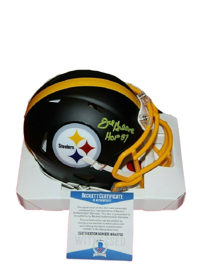 Joe Greene Pittsburgh Steelers Signed Flat Black Mini Helmet with HOF 87 (BAS COA)