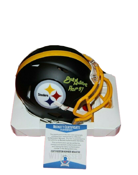 Joe Greene Pittsburgh Steelers Signed Flat Black Mini Helmet with HOF 87 (BAS COA)