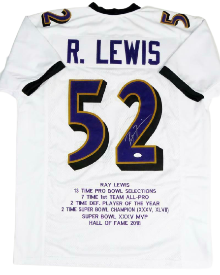Ray Lewis Baltimore Ravens Signed White Pro Style STAT Jersey (JSA COA)