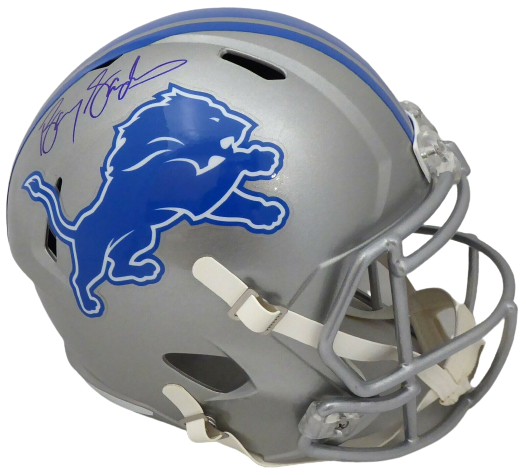 BARRY SANDERS DETROIT LIONS AUTOGRAPHED GRAY FULL SIZE SPEED HELMET BECKETT 191121 (BAS COA)