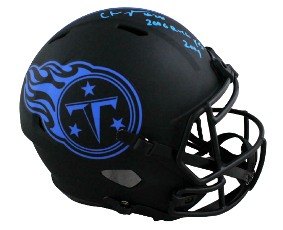 Chris Johnson Tennessee Titans Signed Titans Full-sized Eclipse Helmet Speed with Insc *Blue (BAS COA)