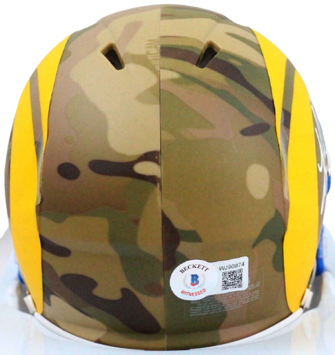 Kurt Warner St. Louis Rams Signed Camo Speed Mini Helmet BAS COA (Los Angeles)