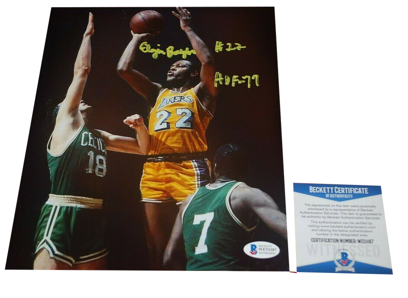 ELGIN BAYLOR Los Angeles Lakers signed 8X10 photo HOF 77 BAS COA