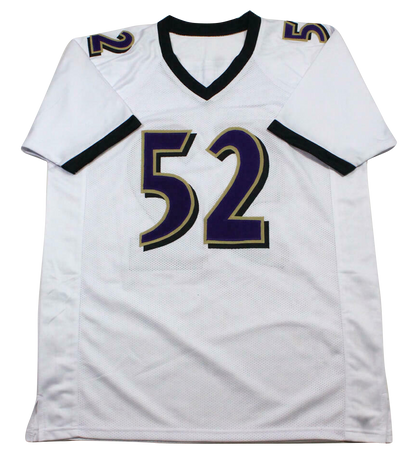 Ray Lewis Autographed White Pro Style Jersey w/HOF (BAS COA)