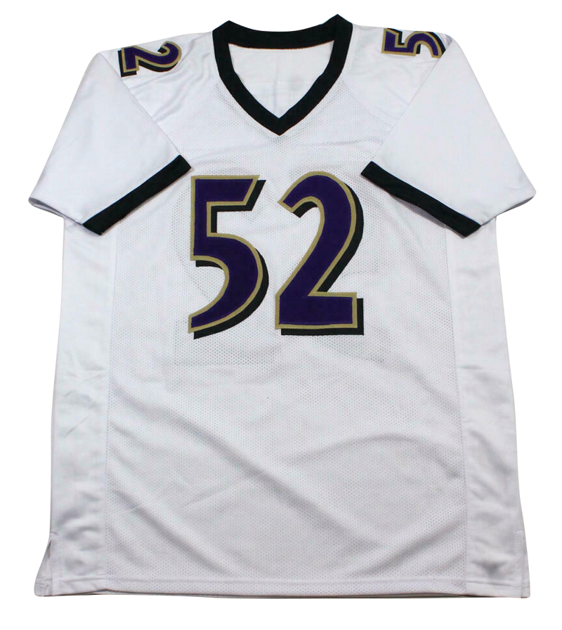 Ray Lewis Autographed White Pro Style Jersey w/HOF (BAS COA)
