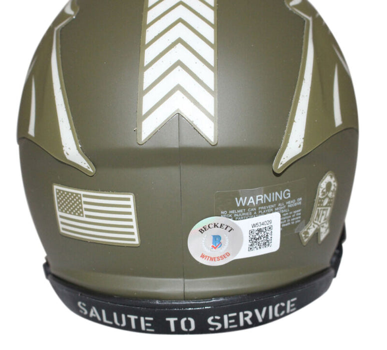 Luke Kuechly Signed Carolina Panthers salute Mini Helmet Beckett 40207
