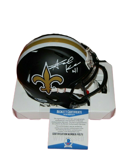 Alvin Kamara New Orleans Saints Signed Flat Black Mini Helmet (BAS COA)