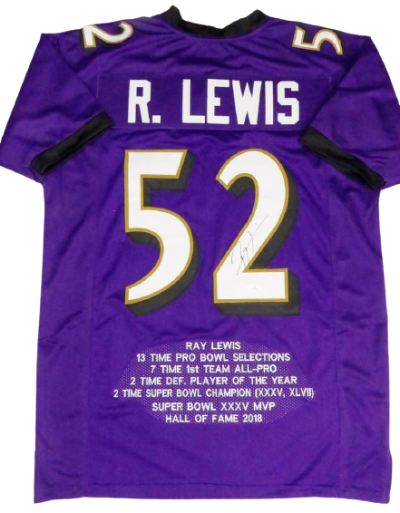 Ray Lewis Baltimore Ravens Signed Purple Pro Style STAT Jersey (JSA COA)