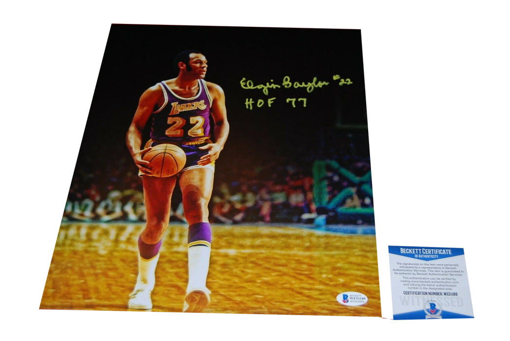 ELGIN BAYLOR Los Angeles Lakers signed 11X14 photo BAS COA