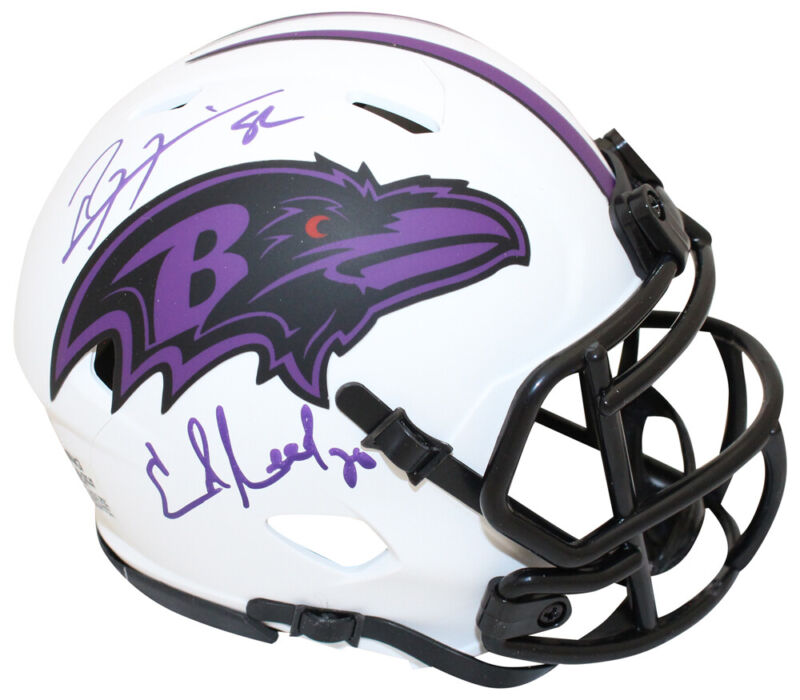 Ray Lewis & Ed Reed Autographed Baltimore Ravens Lunar Mini Helmet BAS 39863