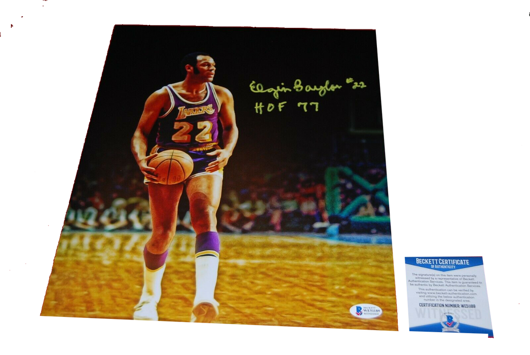 ELGIN BAYLOR Los Angeles Lakers signed 11X14 photo (BAS COA)