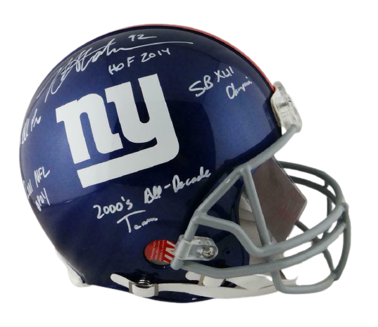 Michael Strahan New York Giants Signed NY Giants Full-sized ProLine Helmet with 5 Insc (JSA COA)