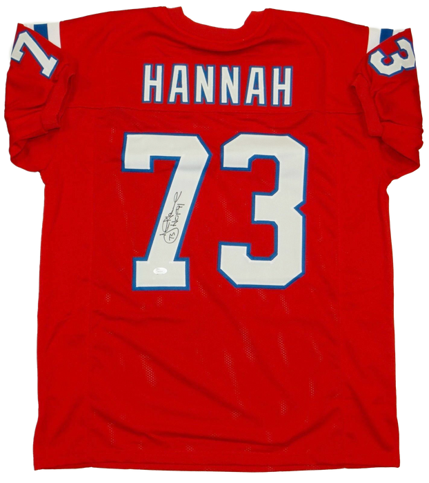 John Hannah New England Patriots Autographed Red Pro Style Jersey w/ HOF- (JSA COA)