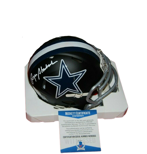 ROGER STAUBACH Dallas Cowboys signed Flat Black Mini Helmet (BAS COA)