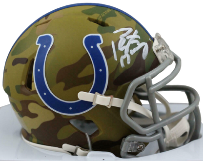 Peyton Manning Indianapolis Colts Signed Camo Speed Mini Helmet FAN COA (Baltimore)