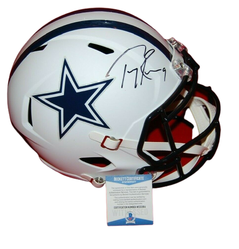 TONY ROMO Dallas Cowboys signed Flat White Full Size Helmet (BAS COA)