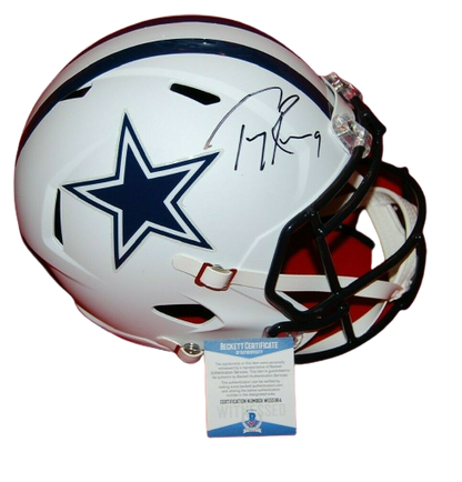 TONY ROMO Dallas Cowboys signed Flat White Full Size Helmet (BAS COA)