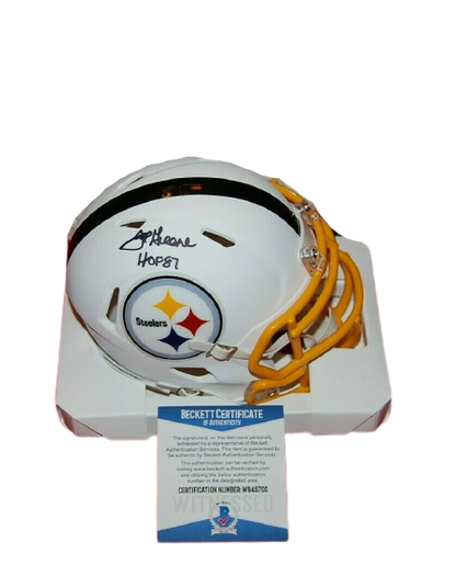 Joe Greene Pittsburgh Steelers Signed Flat White Mini Helmet with HOF 87 (BAS COA)
