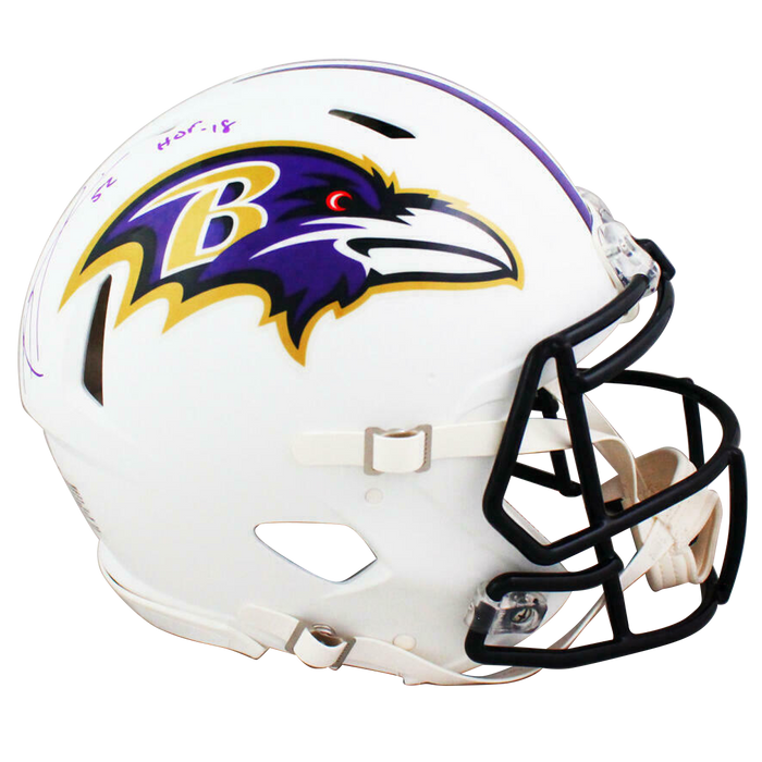 Ray Lewis Baltimore Ravens Signed F/S Flat White Authentic Helmet w/ HOF (BAS COA)