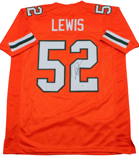 Ray Lewis 	Miami Hurricanes Signed Orange College Style Jersey (BAS COA)