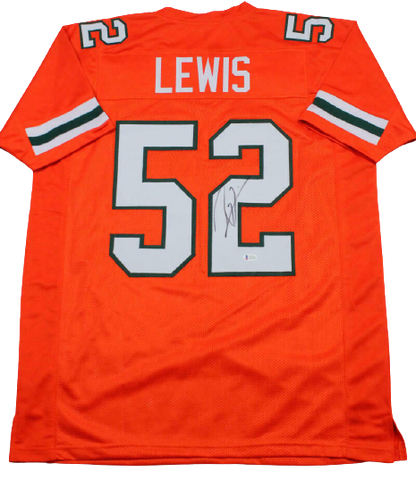 Ray Lewis 	Miami Hurricanes Signed Orange College Style Jersey (BAS COA)