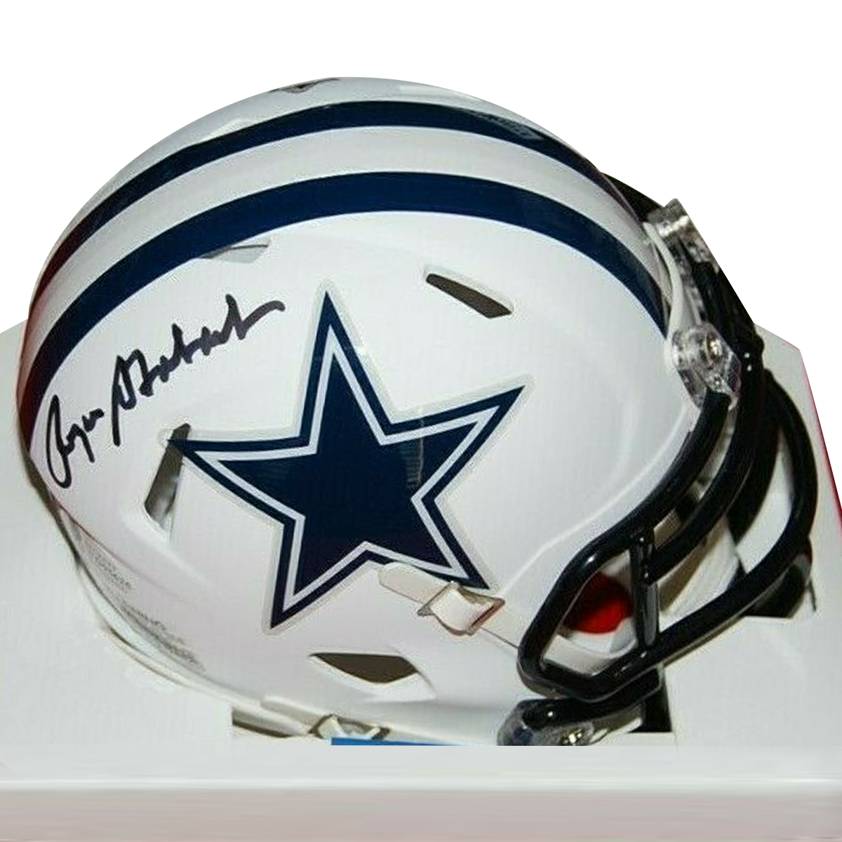 Roger Staubach Dallas Cowboys signed Flat White Mini Helmet (BAS COA)