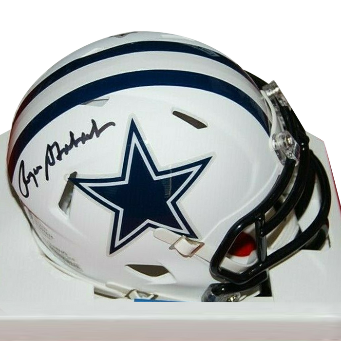 Roger Staubach Dallas Cowboys signed Flat White Mini Helmet (BAS COA)