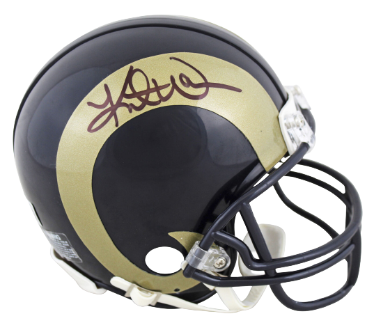 Kurt Warner St. Louis Rams Authentic Gold Horn Rep Mini Helmet BAS COA (Los Angeles)