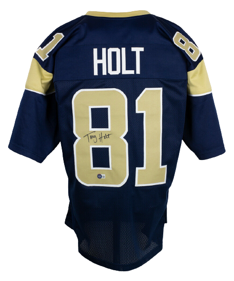 Torry Holt Los Angeles Rams Signed Custom Navy Blue Pro Style Football Jersey (BAS COA)