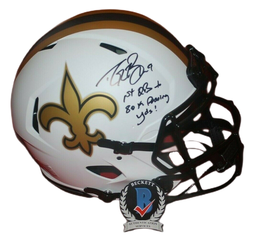 Drew Brees New Orleans Saints Signed Full-sized Lunar Eclipse Helmet with "1st QB to 80K" (BAS COA)