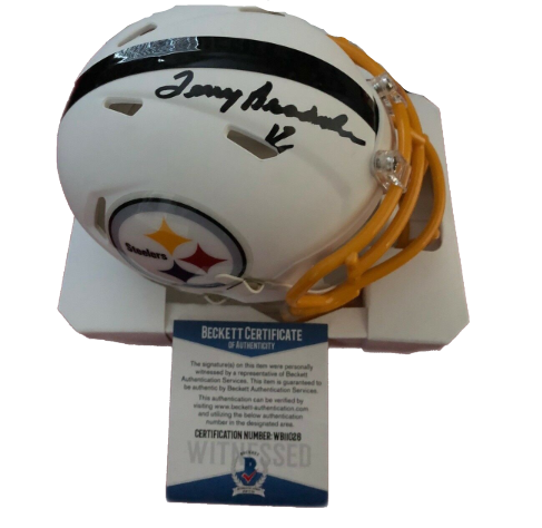 Terry Bradshaw Pittsburgh Steelers Signed Flat White Mini Helmet GTSM (BAS COA)