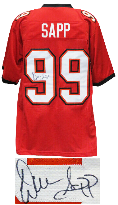 Warren Sapp HOF Autographed Tampa Bay Custom Red Football Jersey - BAS COA  at 's Sports Collectibles Store