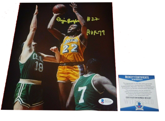 ELGIN BAYLOR Los Angeles Lakers signed 8X10 photo HOF 77 (BAS COA)