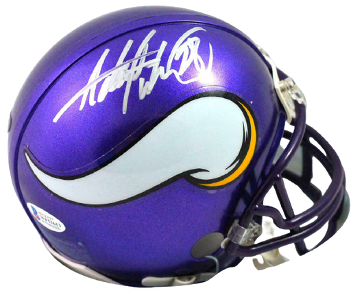 Adrian Peterson Minnesota Vikings Autographed Minnesota Vikings 06-12 TB Mini Helmet-(BAS COA), , 