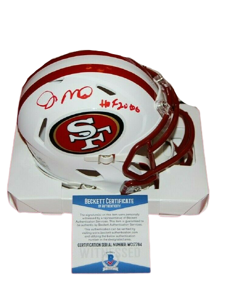 Joe Montana San Francisco 49ers Signed Flat White Mini Helmet with HOF 2000 (BAS COA)