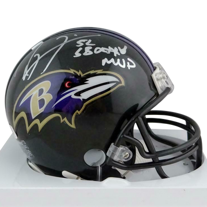 Ray Lewis Baltimore Ravens Signed Mini Helmet W/ SB MVP Insc (JSA COA)