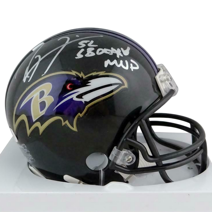 Ray Lewis Baltimore Ravens Signed Mini Helmet W/ SB MVP Insc (JSA COA)
