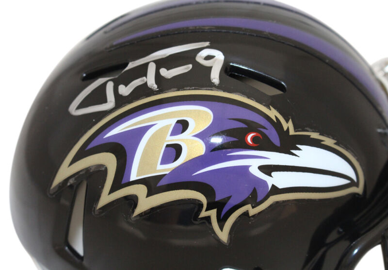 Justin Tucker Autographed Baltimore Ravens Speed Mini Helmet Beckett 39574