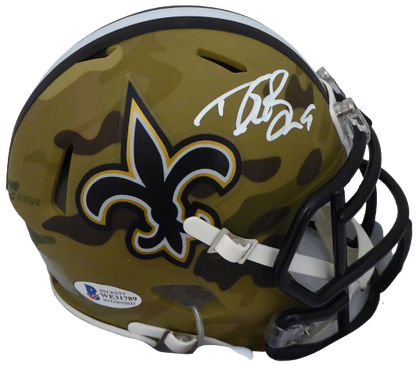 Drew Brees New Orleans Saints Signed Saints Camouflage Speed Mini Helmet 185740 (BAS COA)