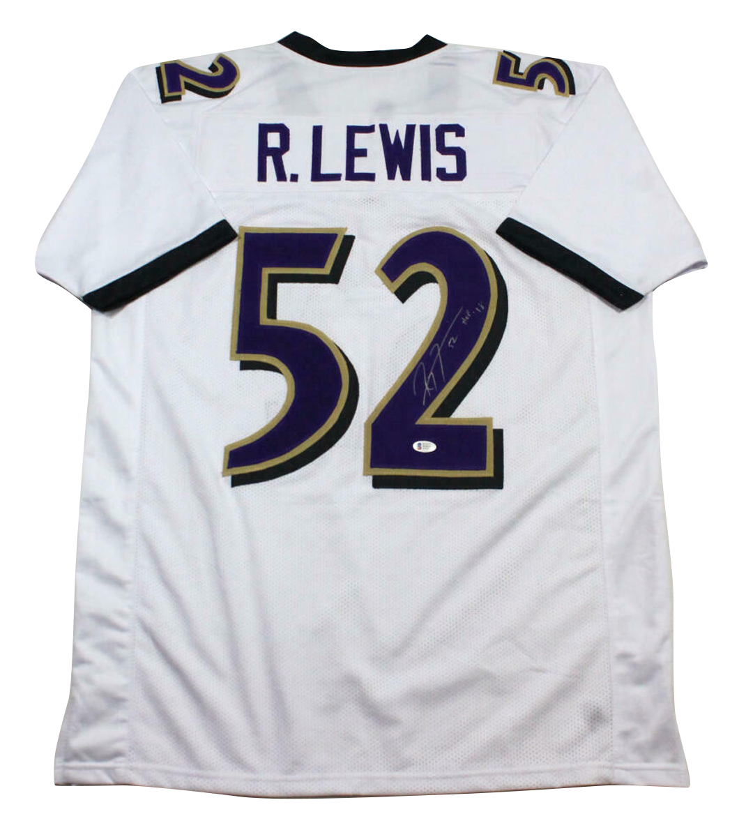 Ray Lewis Autographed White Pro Style Jersey w/HOF (BAS COA)