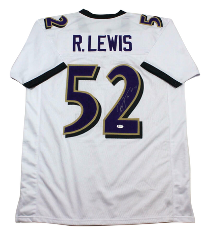 Ray Lewis Autographed White Pro Style Jersey w/HOF (BAS COA)