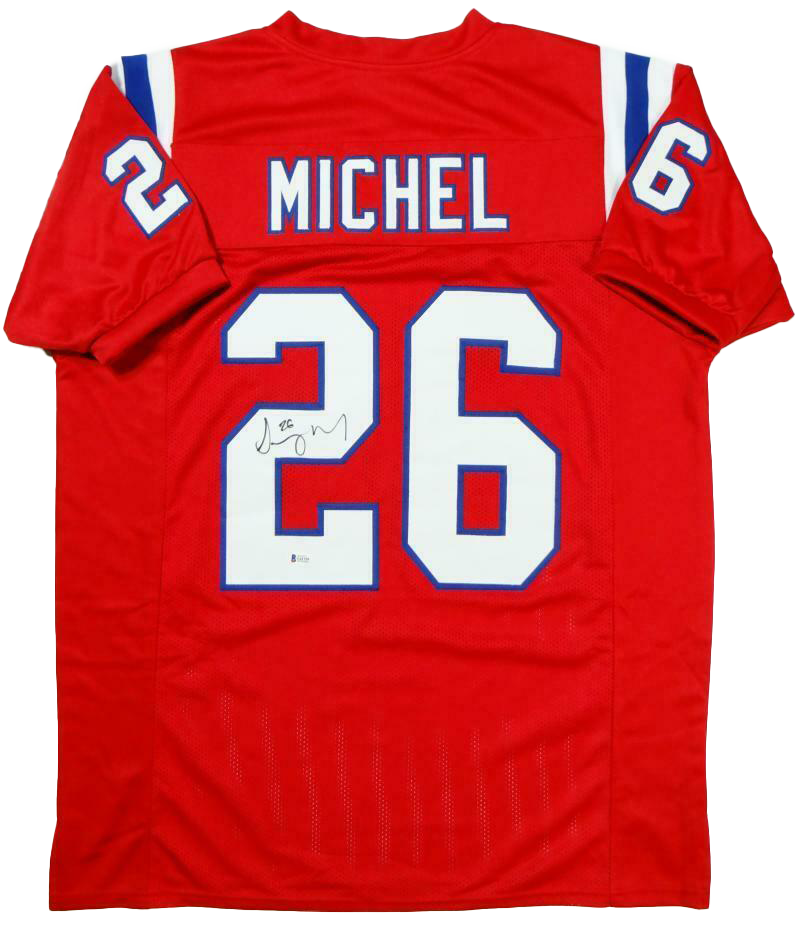 Sony Michel New England Patriots Autographed Red Pro Style Jersey- (BAS COA)