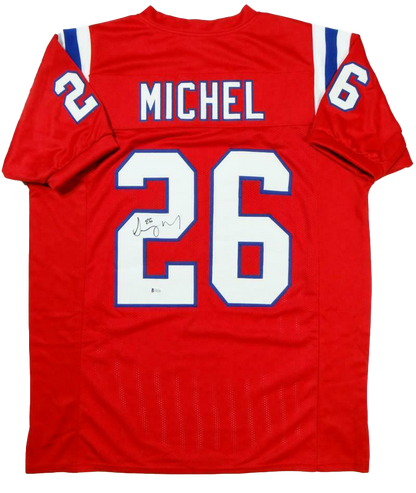 Sony Michel New England Patriots Autographed Red Pro Style Jersey- (BAS COA)