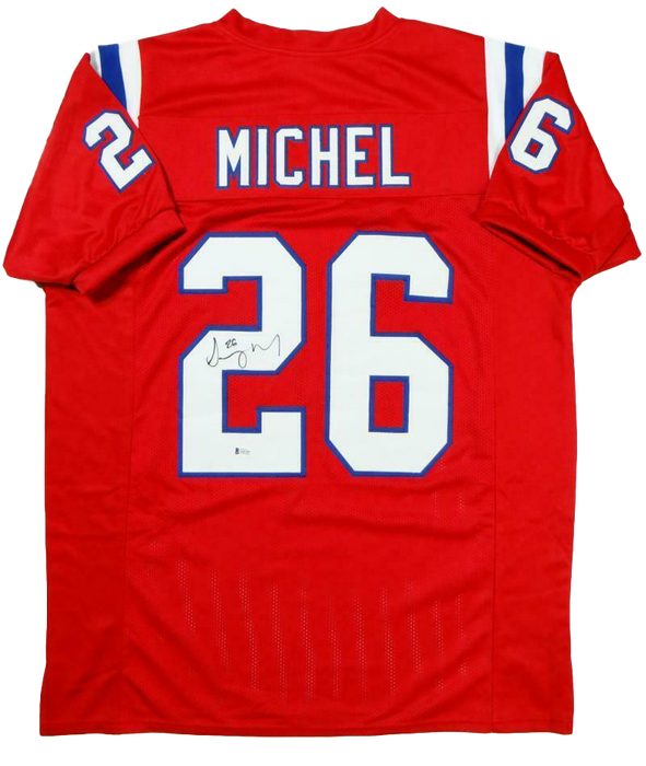 Sony Michel New England Patriots Autographed Red Pro Style Jersey- (BAS COA)