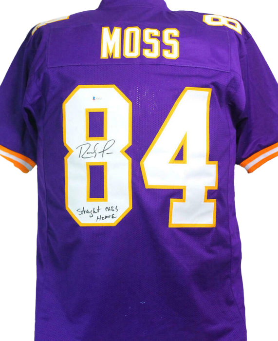 Randy Moss Minnesota Vikings Autographed Purple Pro Style Jersey w/ Insc- Beckett W Auth *MB8