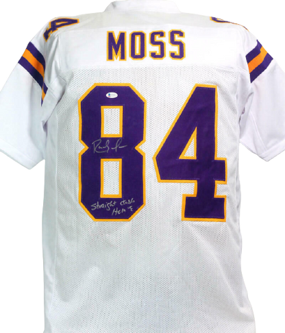Randy Moss Minnesota Vikings Signed White Pro Style Jersey with Insc *MB8 (BAS COA)