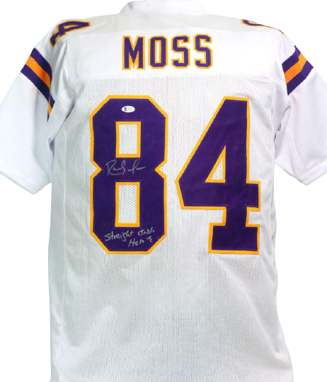 Randy Moss Minnesota Vikings Signed White Pro Style Jersey with Insc *MB8 (BAS COA)