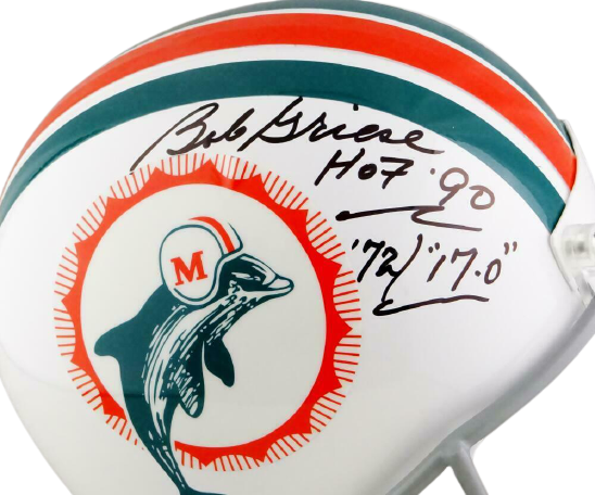 Bob Griese Miami Dolphins Signed Full-sized Miami Dolphins 72 TB Helmet with 2 Insc (JSA COA)