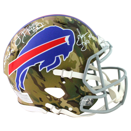 Kelly/Reed/Thomas Buffalo Bills Signed F/S Camo Authentic Helmet w/HOF (JSA COA)