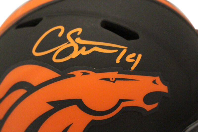 Courtland Sutton Autographed Denver Broncos Eclipse Mini Helmet Beckett 34972